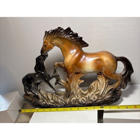 Ceramic Horses Figurine Mom and Baby Brown & Black 9.5 x 11.5" Made in Italy Vtg - Picture 10 of 13
